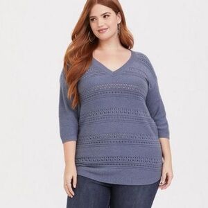 Torrid Pointelle Pullover V-Neck Tunic Sweater icy blue gray women’s size 4 / 4x